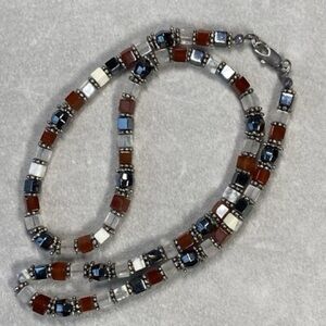 Jadeite, Hematite, Carnelian, Quartz & Sterling Silver necklace and Braclet set